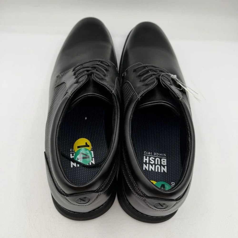 Nunn Bush Chase Shoes Men Sz 14 M Black Plain Toe Oxford Lace Up Dress 81537-001